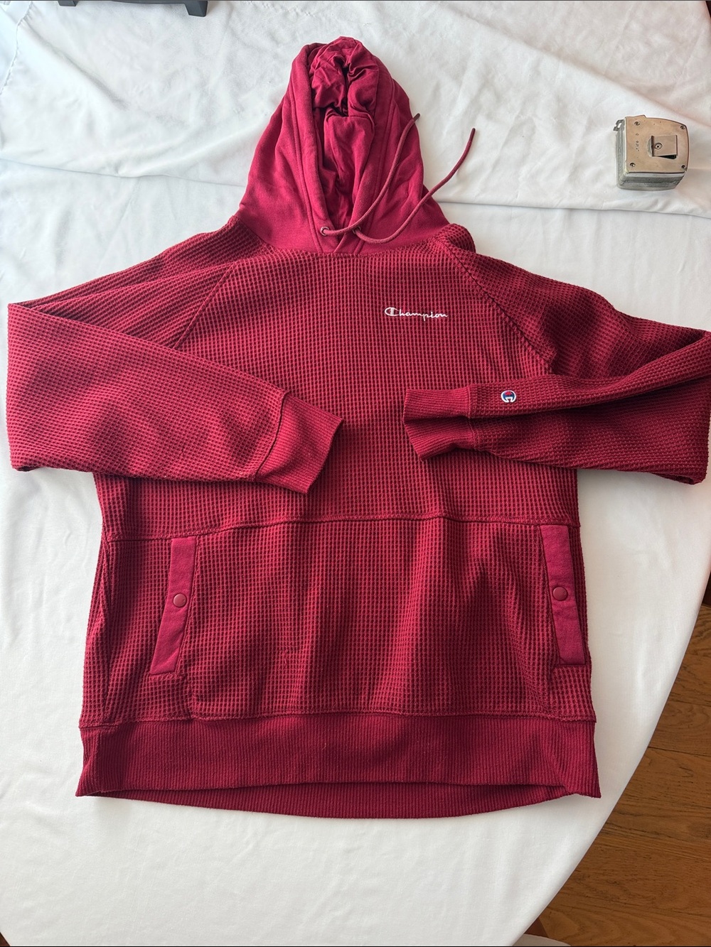 Champion Maroon Waffle-Knit Crewneck Hoodie